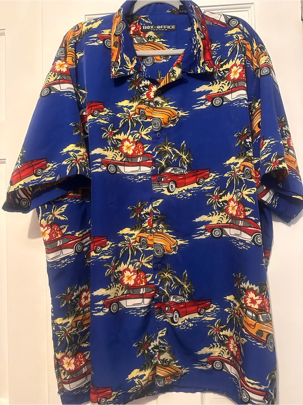 Men’s Blue Tropical Car Print Short Sleeve Shirt